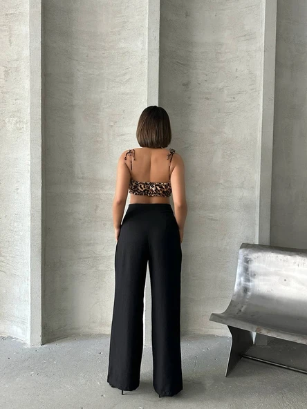 Kadın Keten Pileli Şık Pantolon - 6