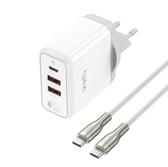 Gritty 45W 3 Portlu USB-A1 USB-A2 USB-C Hızlı Şarj Aleti Beyaz + Type-C to Type-C Şarj Kablosu  (GC-U45CC)