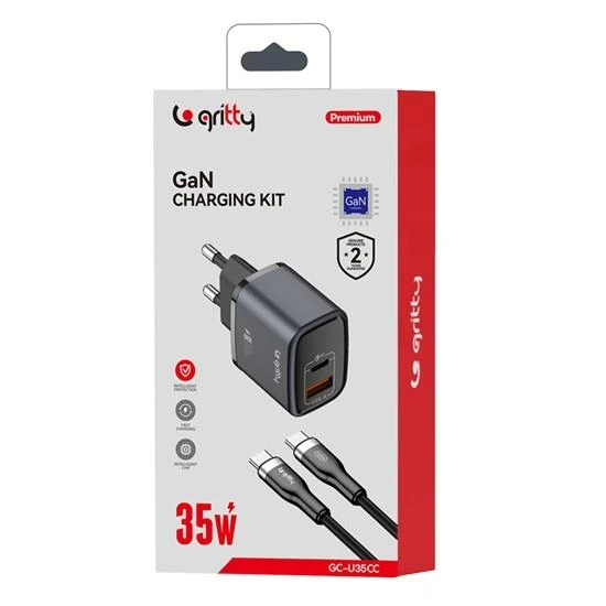 Gritty GAN 35W 2 Portlu USB-A Type-C PD Şarj Aleti Siyah+Type-C to Type-C Şarj Kablosu (GC-U35CC) - 2