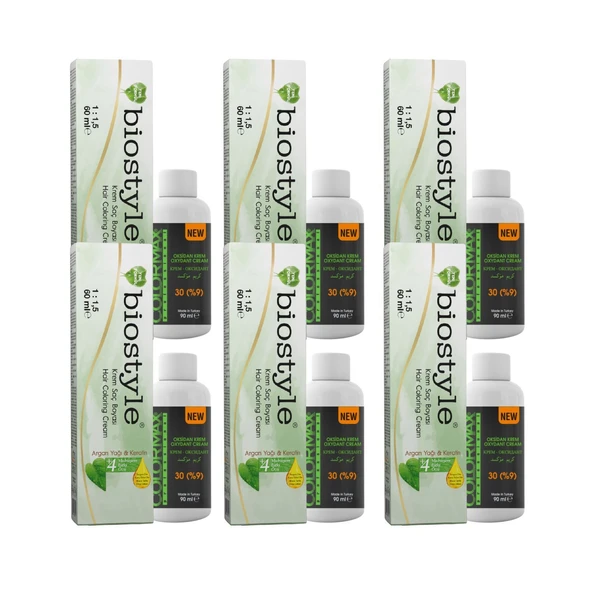 Biostyle Bitki Özlü Argan ve Keratin 8.34 Açık Karamel 6 Adet 60 ML Saç Boyası +6 Adet 90 ML Oksidan