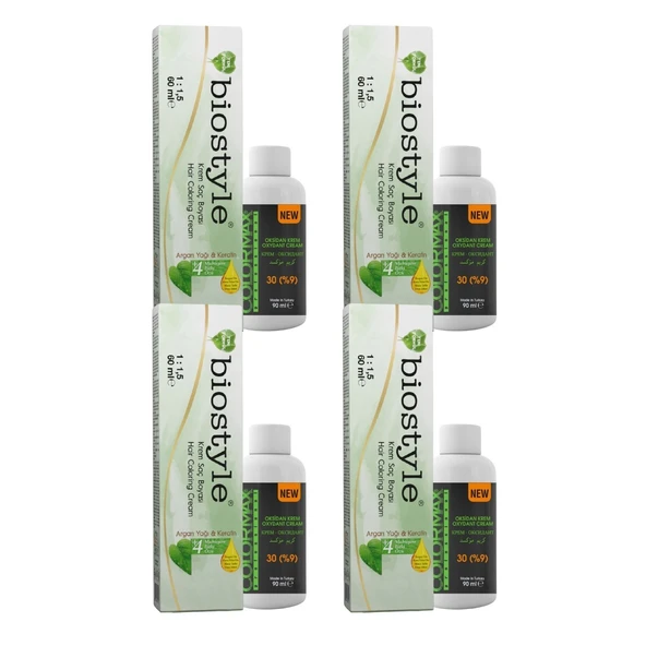 Biostyle Bitki Özlü Argan ve Keratin 8.34 Açık Karamel 4 Adet 60 ML Saç Boyası +4 Adet 90 ML Oksidan