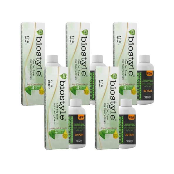 Biostyle Bitki Özlü Argan ve Keratin 8.34 Açık Karamel 5 Adet 60 ML Saç Boyası +5 Adet 90 ML Oksidan