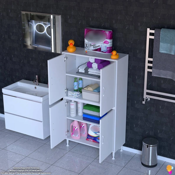 Modilayn İLKİM 75x138x32,5 cm Ekstra Düzen İçin Kullanışlı 4 Kapak 4 Bölmeli Banyo Mutfak Dolabı