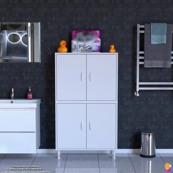 Modilayn İLKİM 75x138x32,5 cm Ekstra Düzen İçin Kullanışlı 4 Kapak 4 Bölmeli Banyo Mutfak Dolabı - 3