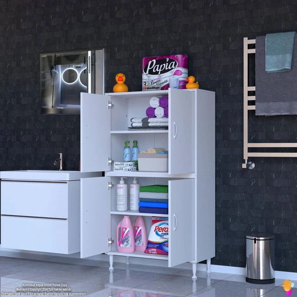 Modilayn İLKİM 75x138x32,5 cm Ekstra Düzen İçin Kullanışlı 4 Kapak 4 Bölmeli Banyo Mutfak Dolabı - 2