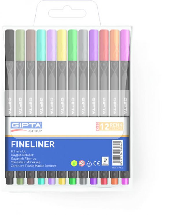 Gıpta Fineliner Kalem 0.4mm PVC Blister Üçgen 12 Renk