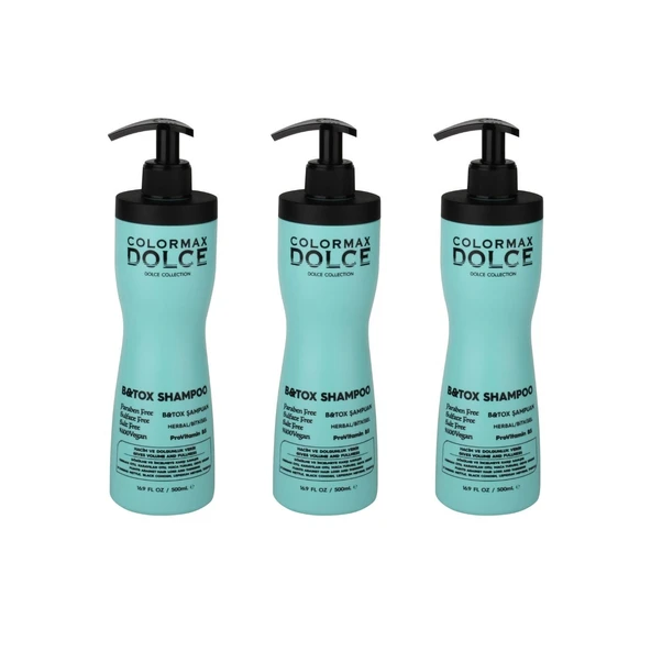 Colormax Dolce NEW Series B&Tox Kompleks ProVitamin B5 Vegan Şampuan 500 ML 3 Adet