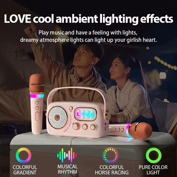 Zealsound Karaoke Hoparlör Seti | 2 Mikrofon, RGB Işıklı| Taşınabilir Bluetooth Karaoke Box - 5