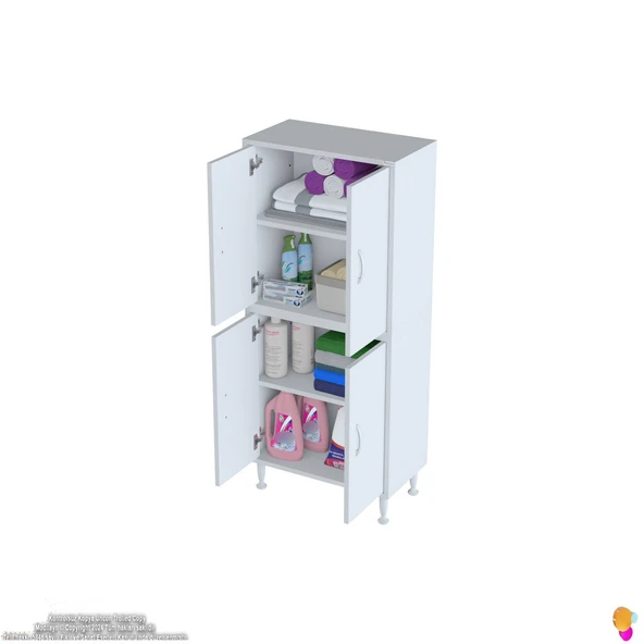 Modilayn İLKİM 60x138x32,5 cm Ekstra Düzen İçin Kullanışlı 4 Kapak 4 Bölmeli Banyo Mutfak Dolabı - 5