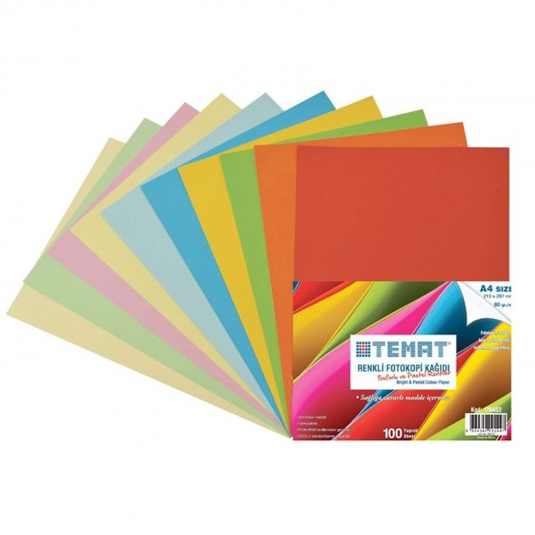 Temat Renkli Fotokopi Kağıdı Fosforlu Ve Pastel Renkler 100 Yaprak