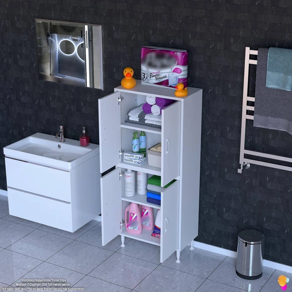 Modilayn İLKİM 60x138x32,5 cm Ekstra Düzen İçin Kullanışlı 4 Kapak 4 Bölmeli Banyo Mutfak Dolabı