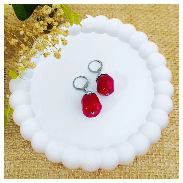 Mercan Doğal Taş & Zirkon Taşlı Kadın Küpe - 2