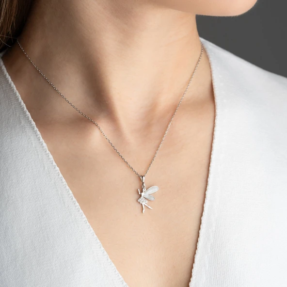 Vaoov 925 Ayar Gümüş Mineli Kanatlı Peri Kolye - Resim 3