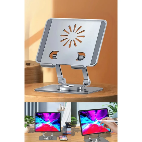 Ozmik Tablet&Telefon Standı 360 Dönebilen Yükseklik Ayarlı Metal Tablet Tutucu Yükseltici Stand