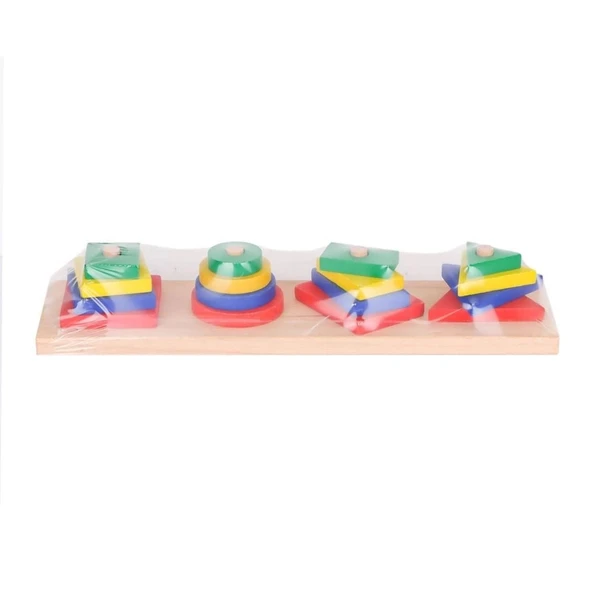 Woodoy Renkli Geometrik Şekiller Ahşap Blok Seti - 2