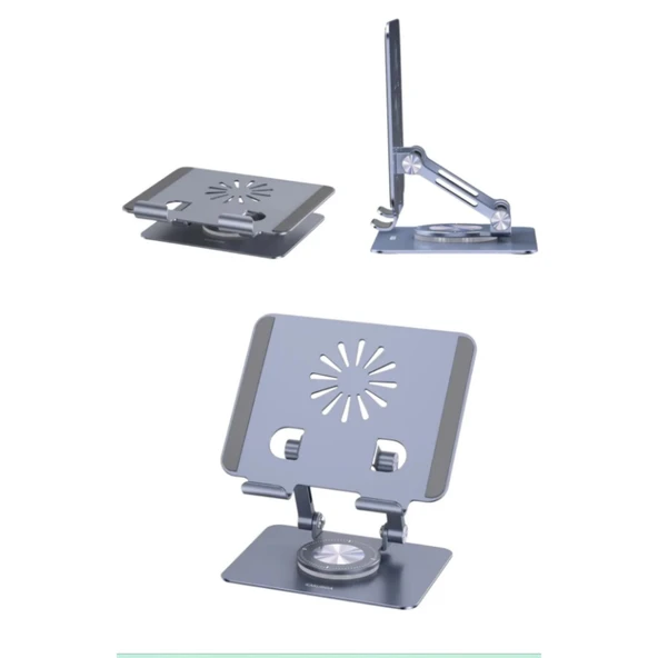 Ozmik Tablet&Telefon Standı 360 Dönebilen Yükseklik Ayarlı Metal Tablet Tutucu Yükseltici Stand - 5