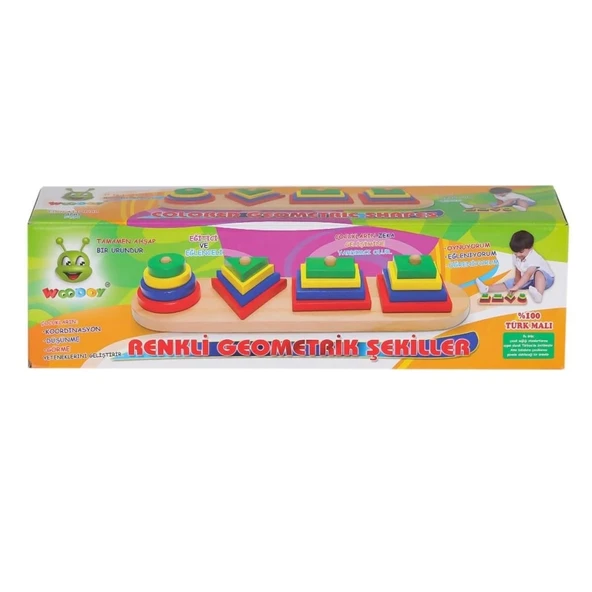 Woodoy Renkli Geometrik Şekiller Ahşap Blok Seti