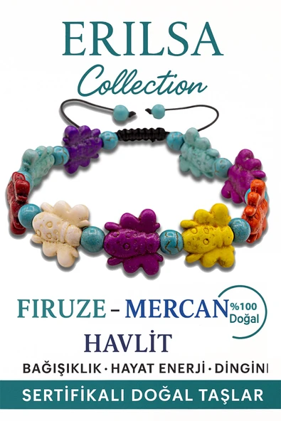 Sertifikalı Kelebek Model Firuze Mercan Havlit Çeroit Taşı Bileklik – Koruma ve Denge Enerjisi ürün görseli