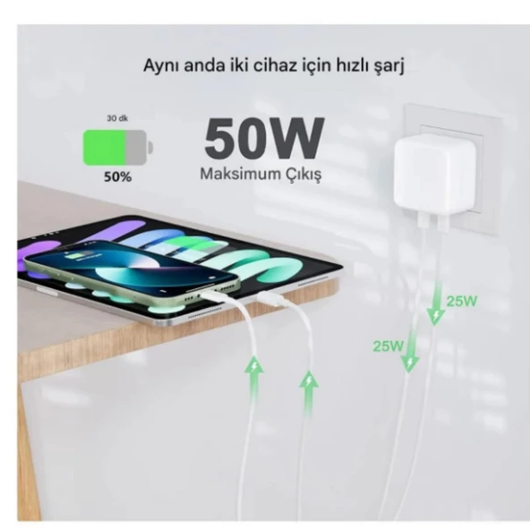 Ozmik Yeni Nesil Fast Charger 35W Çift TYP-C Portlu Pd Hızlı Şarj Adaptörü - 3