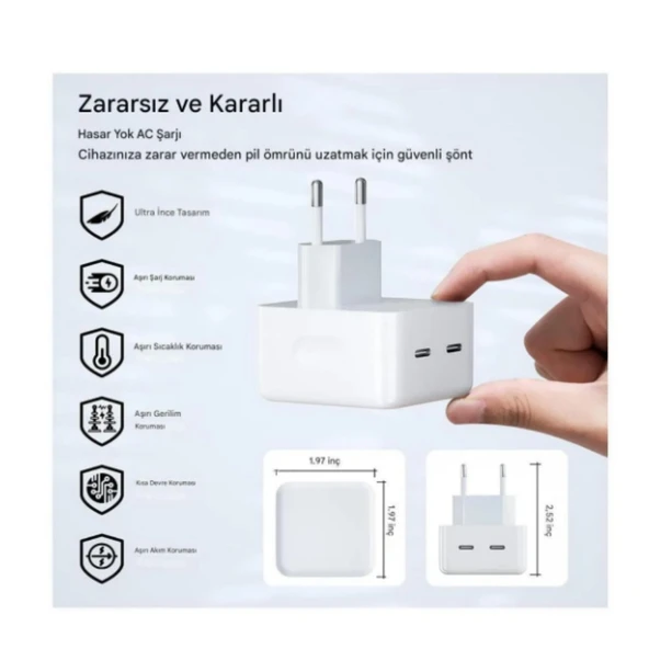 Ozmik Yeni Nesil Fast Charger 35W Çift TYP-C Portlu Pd Hızlı Şarj Adaptörü - 5