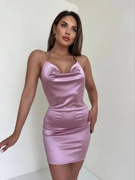 Kadın boyundan ince askılı elbise s3585 - 4