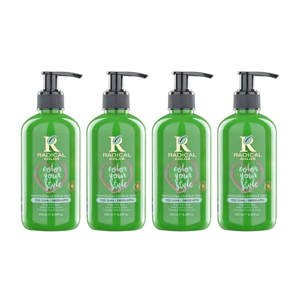 Radical Color NEW 25/Greenapple Amonyaksız Su Bazlı Saç Boyası 250 ML 4 Adet Yeşil Elma