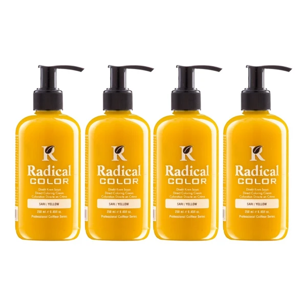Radical Color NEW 25/Yellow Amonyaksız Su Bazlı Saç Boyası 250 ML 4 Adet Sarı