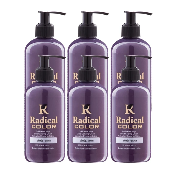 Radical Color NEW 25/Silver Amonyaksız Su Bazlı Saç Boyası 250 ML 6 Adet Gümüş