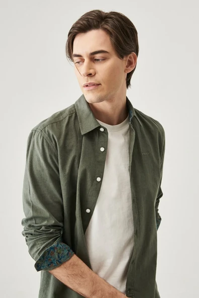 Wrangler Erkek Minimalist Uzun Kol Gömlek - Keten Görünümlü - 2