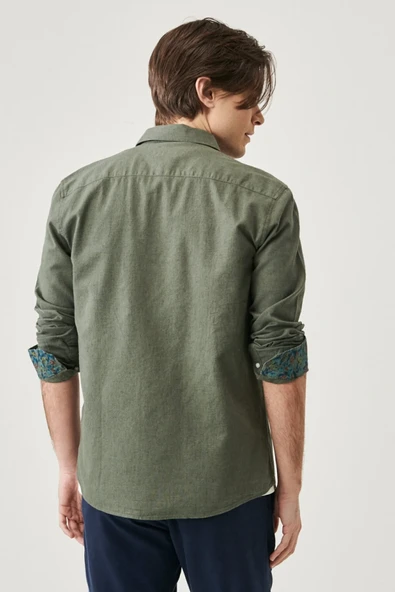 Wrangler Erkek Minimalist Uzun Kol Gömlek - Keten Görünümlü - 6