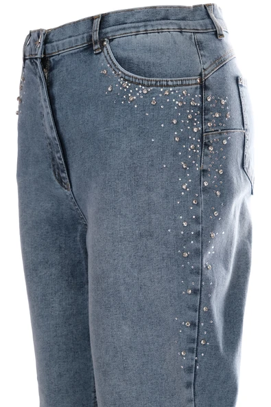 Seleste Taş Detaylı Midi Jean Pantolon - Günlük Şıklık - Resim 3