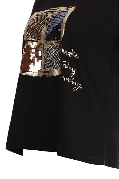 Sempre Oversize Minimalist Pullu Kadın Tişört - Kısa Kol ürün görseli 1