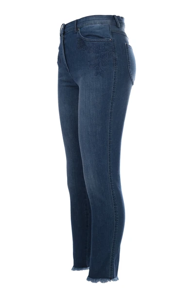 Seleste Minimalist Nakışlı Yüksek Bel Dar Paça Kadın Jean Pantolon - Resim 3