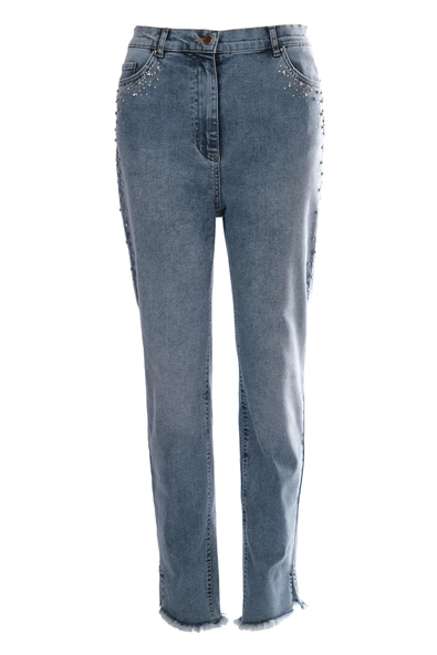 Seleste Taş Detaylı Midi Jean Pantolon - Günlük Şıklık - Resim 2