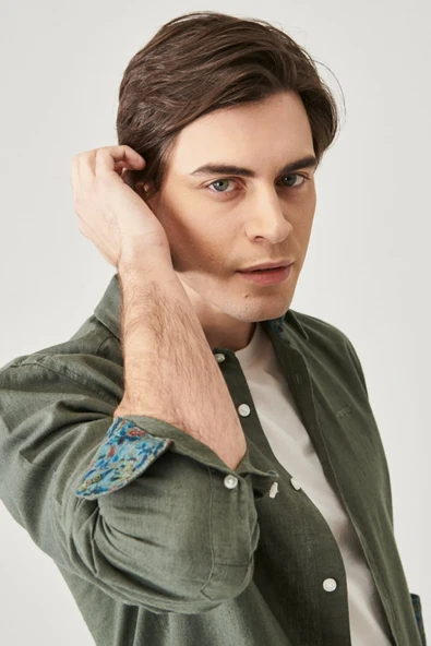 Wrangler Erkek Minimalist Uzun Kol Gömlek - Keten Görünümlü - 4