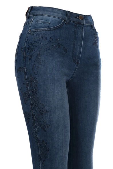 Seleste Minimalist Nakışlı Yüksek Bel Dar Paça Kadın Jean Pantolon - Resim 6