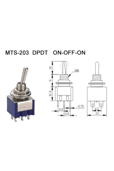 ROBİZ Mts-203 Mini Toggle Çift Anahtar 3a 250v On / Off / On 6 Pin 3 Pozisyon - Resim 8