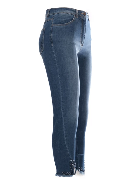 Seleste Minimalist Taş Detaylı Dar Paça Crop Jean Pantolon - Günlük & Şık - 5