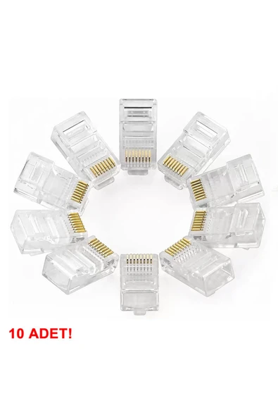 ROBİZ 10 Adet 8P8C Plastik RJ45 Soket Ethernet Bağlantı Kablo Konnektörü Açık Uçlu 8 Pin Şeffaf ürün görseli