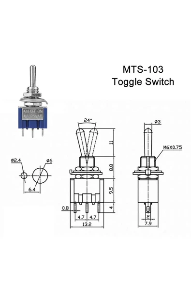 ROBİZ Mts-103 Mini Toggle Anahtar 3a 250v On / Off / On 3 Pin 3 Pozisyon Uyumlu - 8