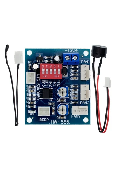 ROBİZ 3 Kanal Dc 12V 4A Pwm Fan Hız Kontrol Hw585 Otomatik Sıcaklık Kontrol Ntc Sensör Buzzer Uyarı Pc