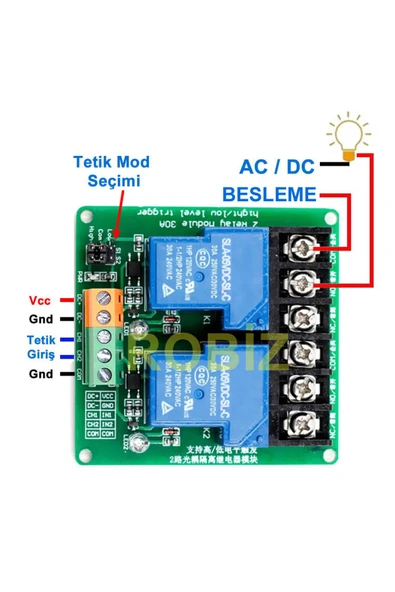ARS Robotechnicals 5V 2 Kanal 220V 30A Röle Modül Yüksek Akım Güç Kontrol Anahtarı Opto İzolasyon Düşük/Yüksek Tetik - Resim 5
