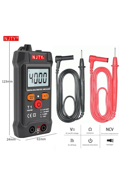 NJTY T1 Dijital Multimetre True Rms Ncv 600v Mini Cep El Tipi Voltmetre Ac Dc Voltaj Direnç Buzzer - 3