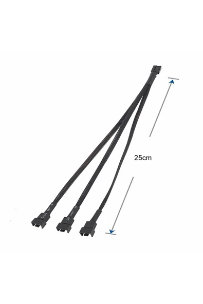 ROBİZ 1 to 3 Çoğaltıcı 25cm Fan Uzatma Kablosu Y Tip 4 Pin 3 Pin Bilgisayar Kasa Anakart Ekran Kartı - Resim 4