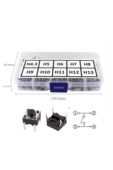 ROBİZ 200 Adet 6x6mm Tact Buton Set 10 Farklı Yükseklikte 4 Pin Dokunmatik Anlık Basmalı Düğme Anahtar - Resim 5