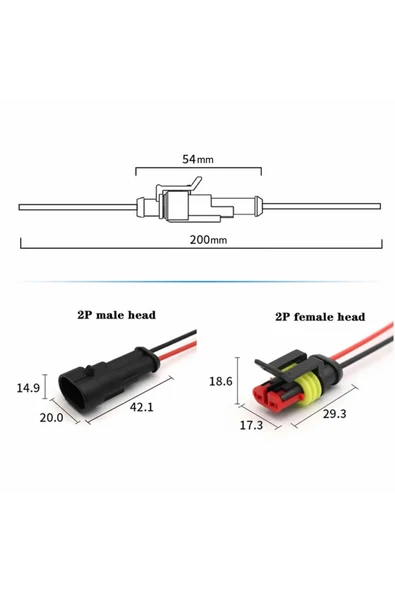 ROBİZ 2 Pin Kablolu Su Geçirmez Konnektör Çift IP65 200mm Kilitli Erkek Dişi Kolay Bağlantı Soketi - Resim 8