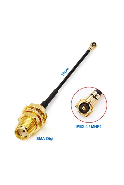 ROBİZ 10cm Sma Dişi Ipex4 Mhf4 Rf Bağlantı Kablosu SMA Dişi Soket to Altın Kaplama Konnektör Koaksiyel