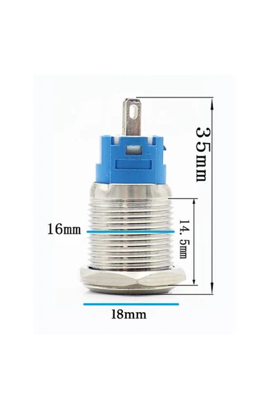 ROBİZ 16mm Metal Panel Montaj Düz Kafa Latch Buton NO NC  DC 6A 12V AC 3A 250V IP67 Su Geçirmez Düğme - Resim 8