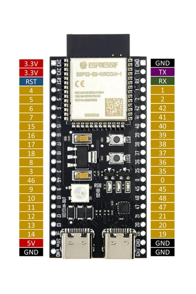 ROBİZ ESP32-S3-DevKitC-1 N16R8 Wifi Bluetooth 5 Modül Geliştirme Kartı ESP32-S3-N16R8 32 Bit Çift Çekirdek - Resim 4