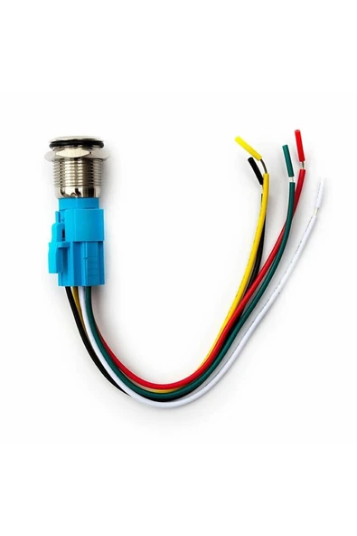 ROBİZ 16mm Kırmızı Power Sembol Ledli Kablolu Kilitlemeli Tip Metal Button  Latch Panel Montaj Düz Kafa - Resim 5